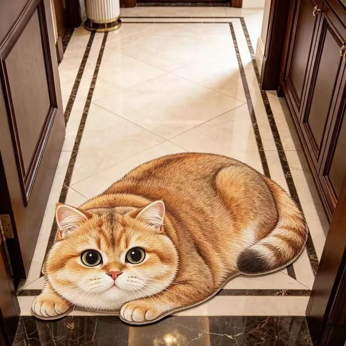 Ginger Cat cat-shaped printed faux-cashmere rug