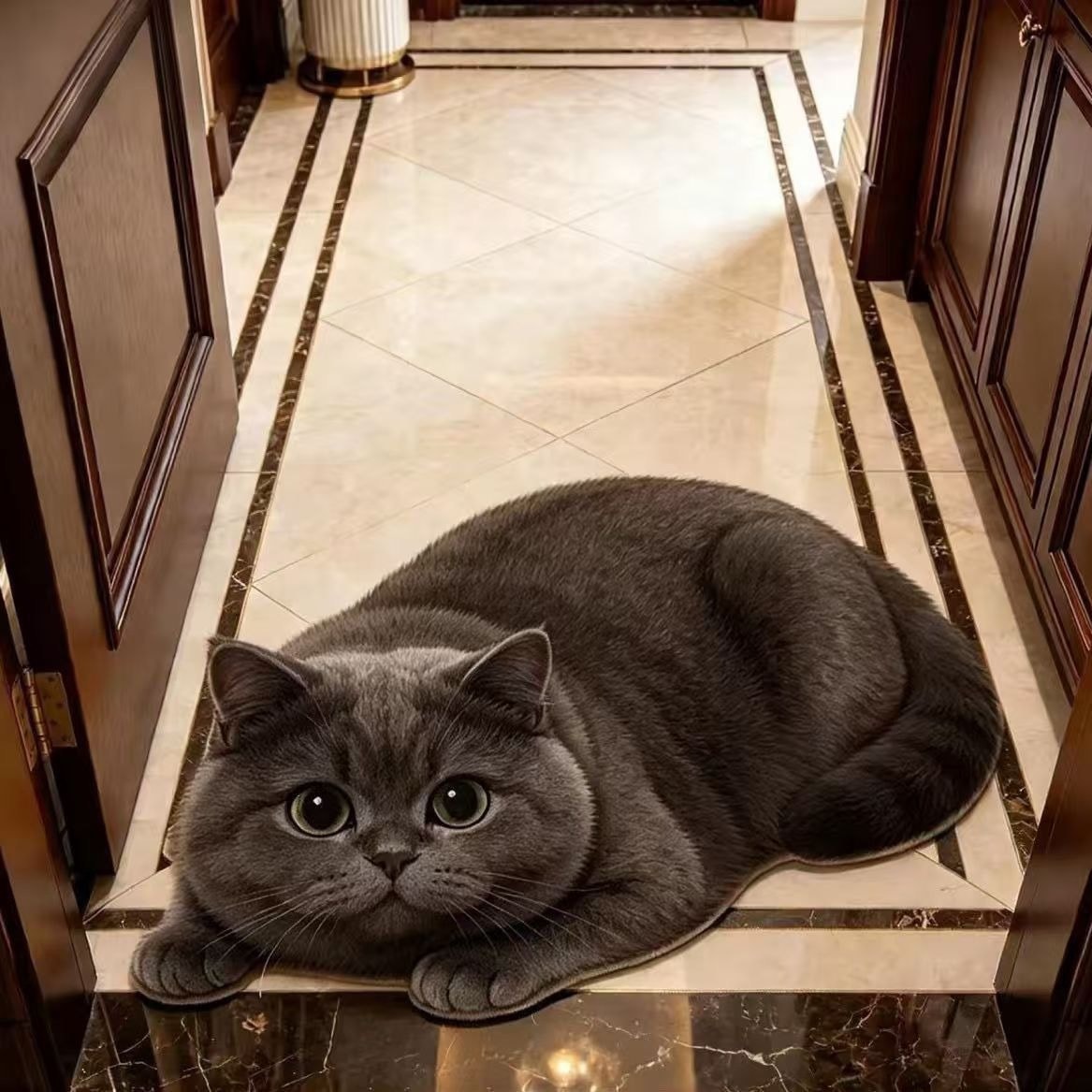 Charcoal Cat cat-shaped printed faux-cashmere rug