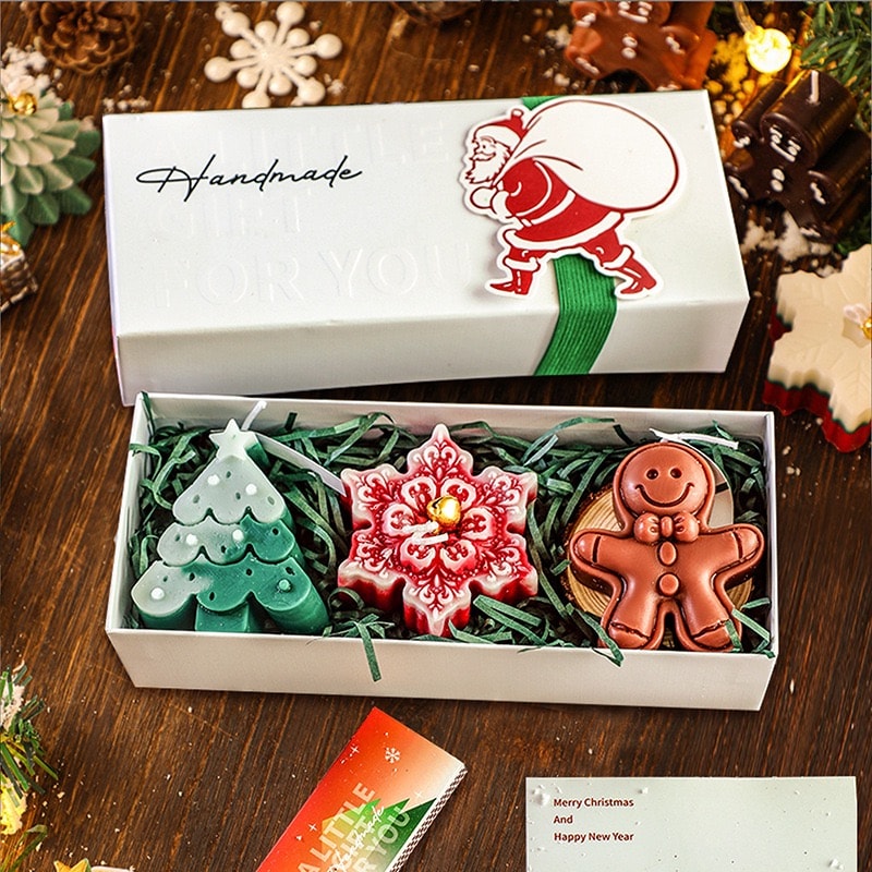 Tree, Snowflake & Gingerbread - three-candle Christmas gift box