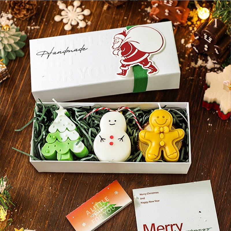Tree, Snowman & Gingerbread - three-candle Christmas gift box