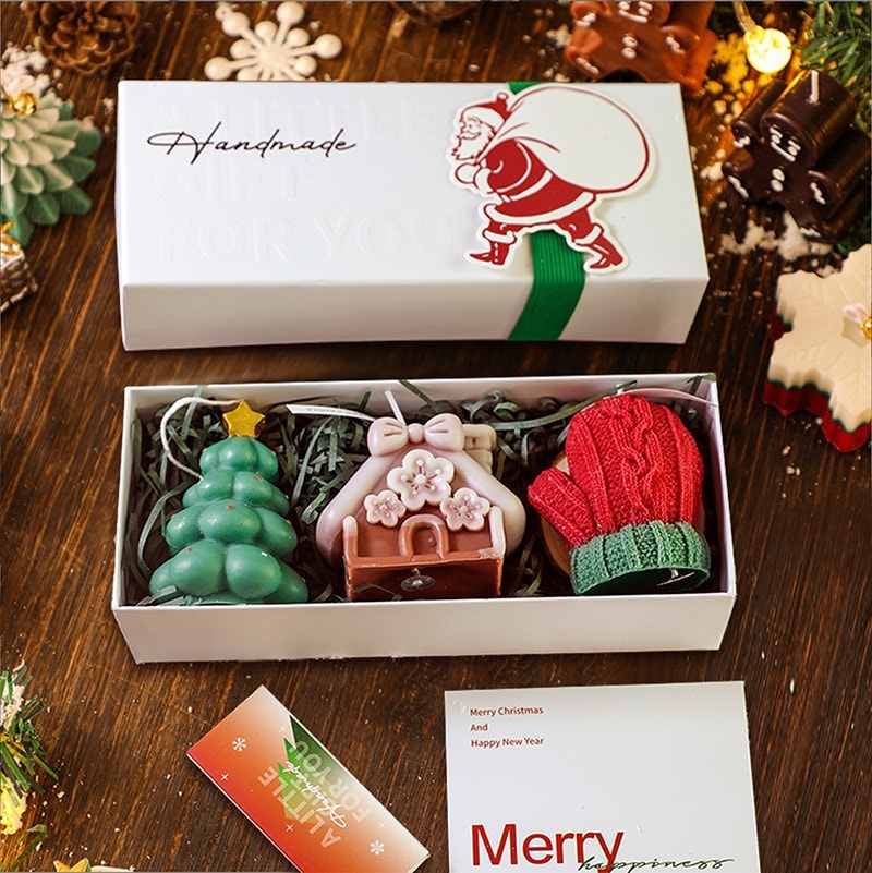 Tree, House & Mitten - three-candle Christmas gift box