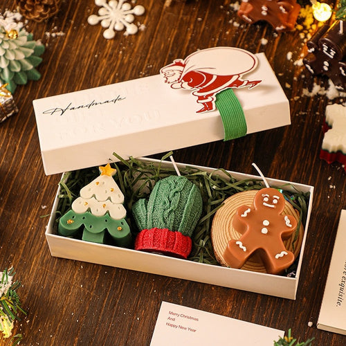 Tree, Mitten & Gingerbread - Classic - three-candle Christmas gift box
