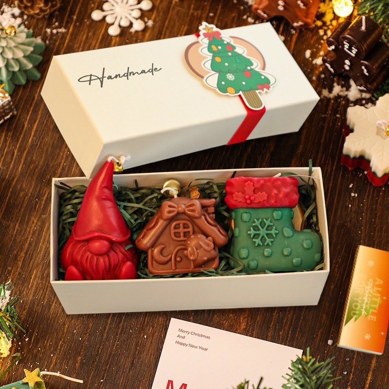 Santa Gnome, House & Stocking - three-candle Christmas gift box