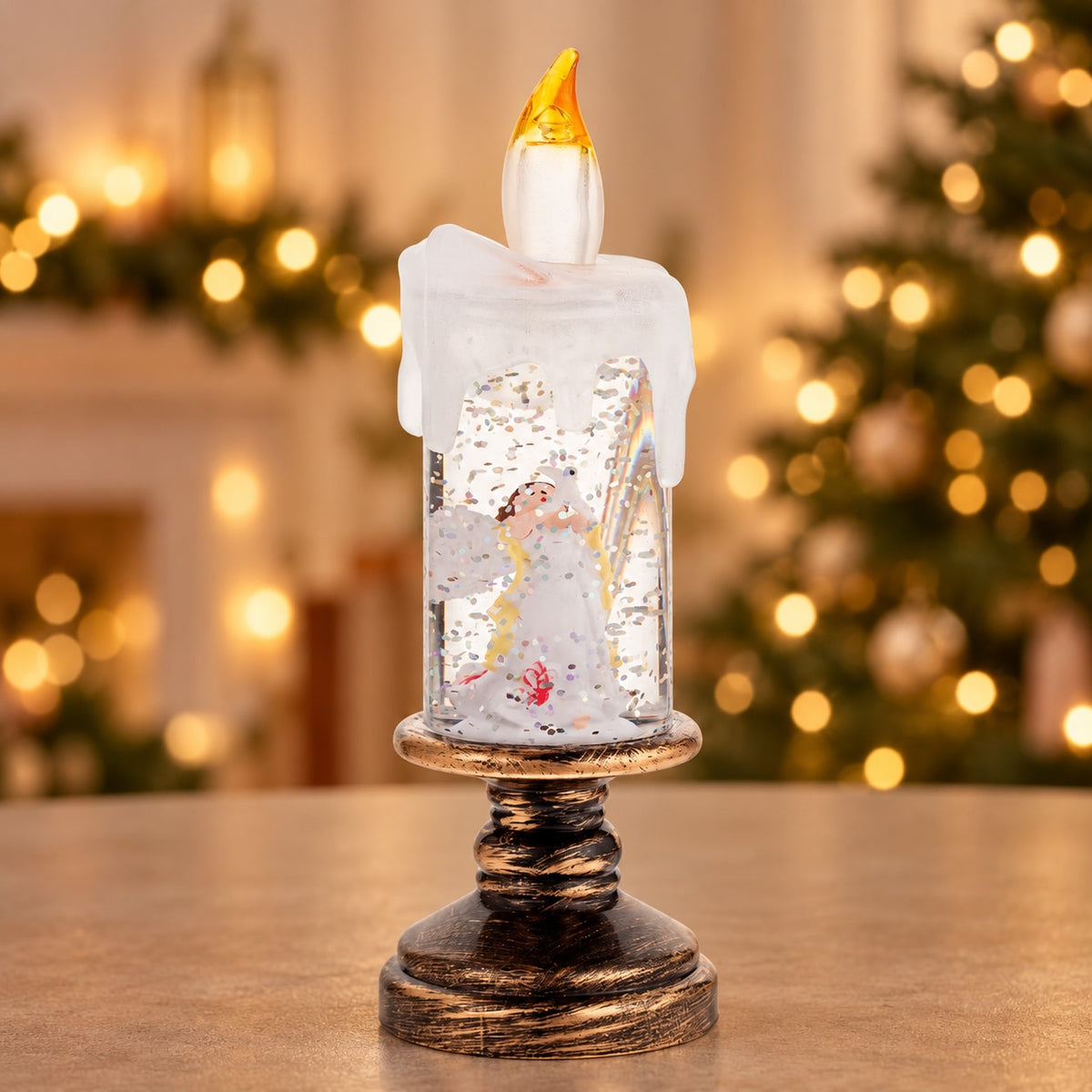 Tall Pedestal - Angel - Christmas glitter candle light