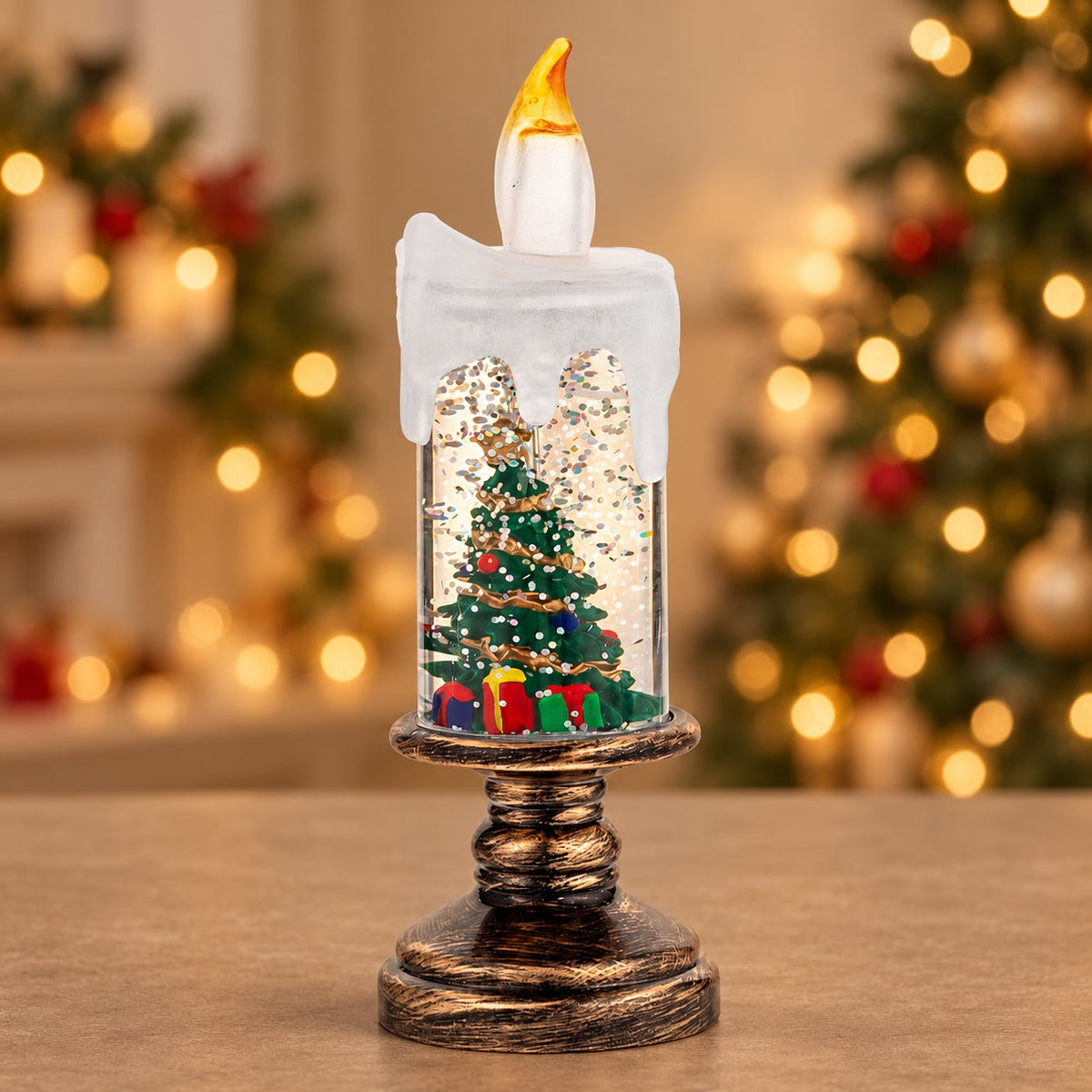 Tall Pedestal - Christmas Tree - Christmas glitter candle light