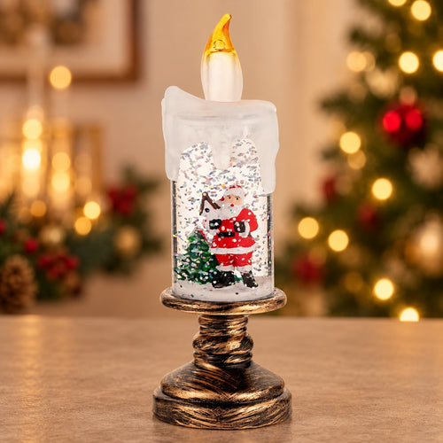 Tall Pedestal - Santa - Christmas glitter candle light