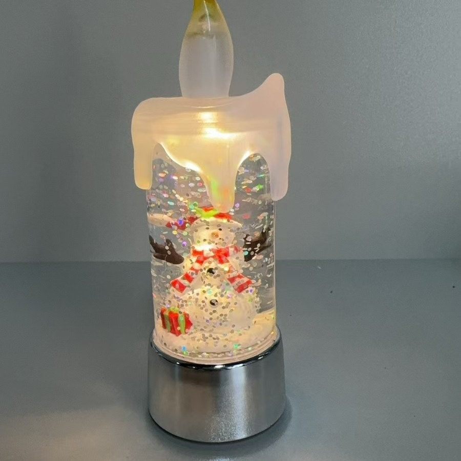 Silver Base - Snowman - Christmas glitter candle light