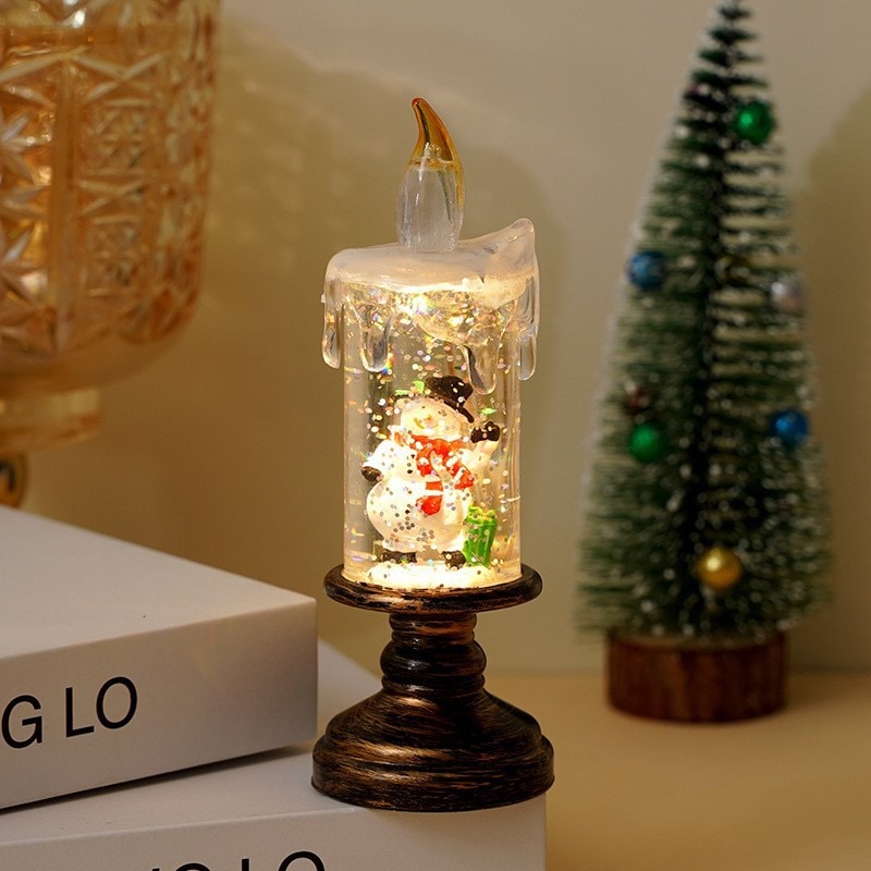 Pedestal - Snowman with Telephone - Christmas glitter candle light