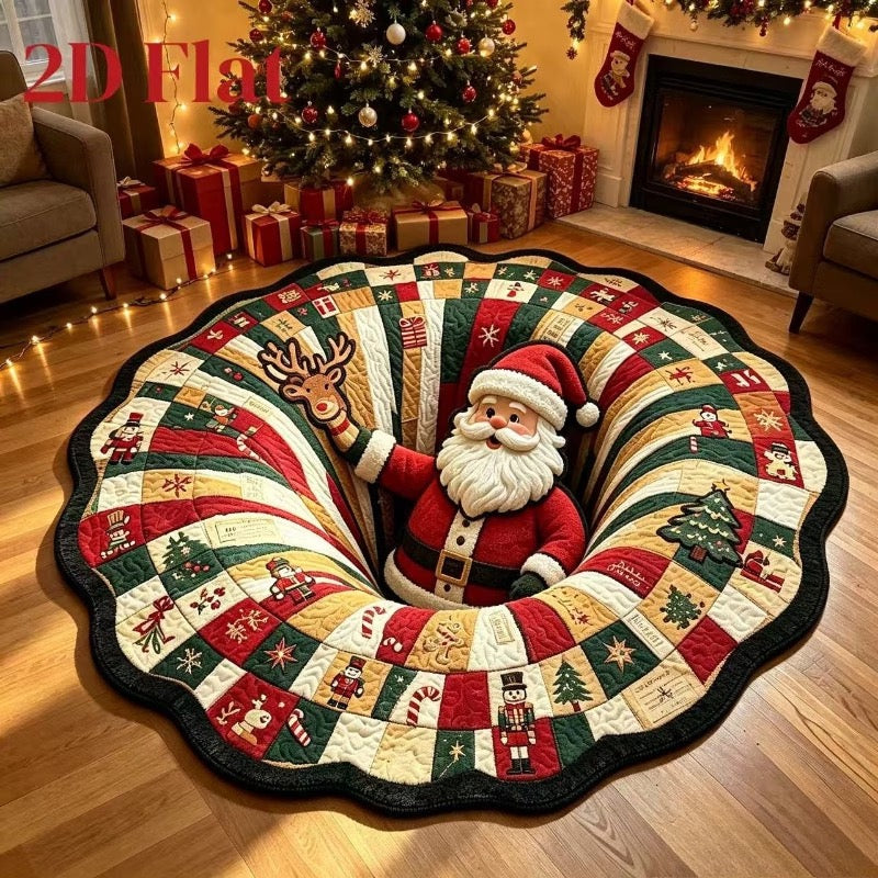 Santa and reindeer optical-illusion Christmas rug